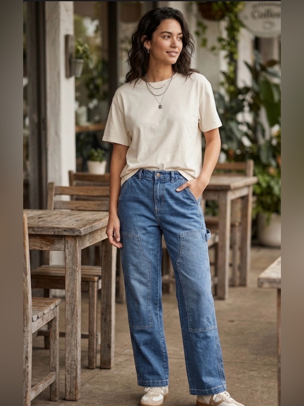 Relaxed Boyfriend Jeans in Mid Blue Denim size M